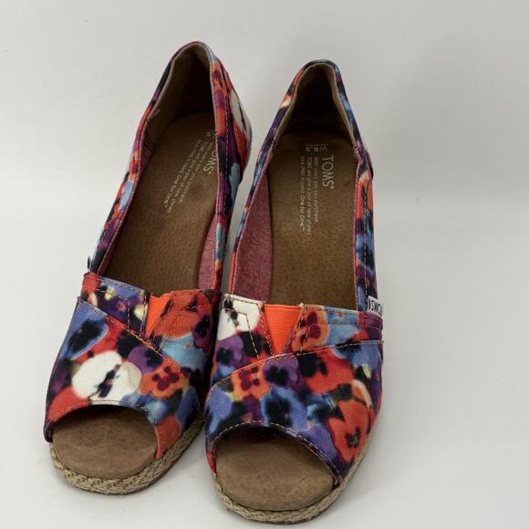 Toms Wedge Espadrilles Womens 8.5 Floral Open Toe Summer Party Poppy - Picture 3 of 9